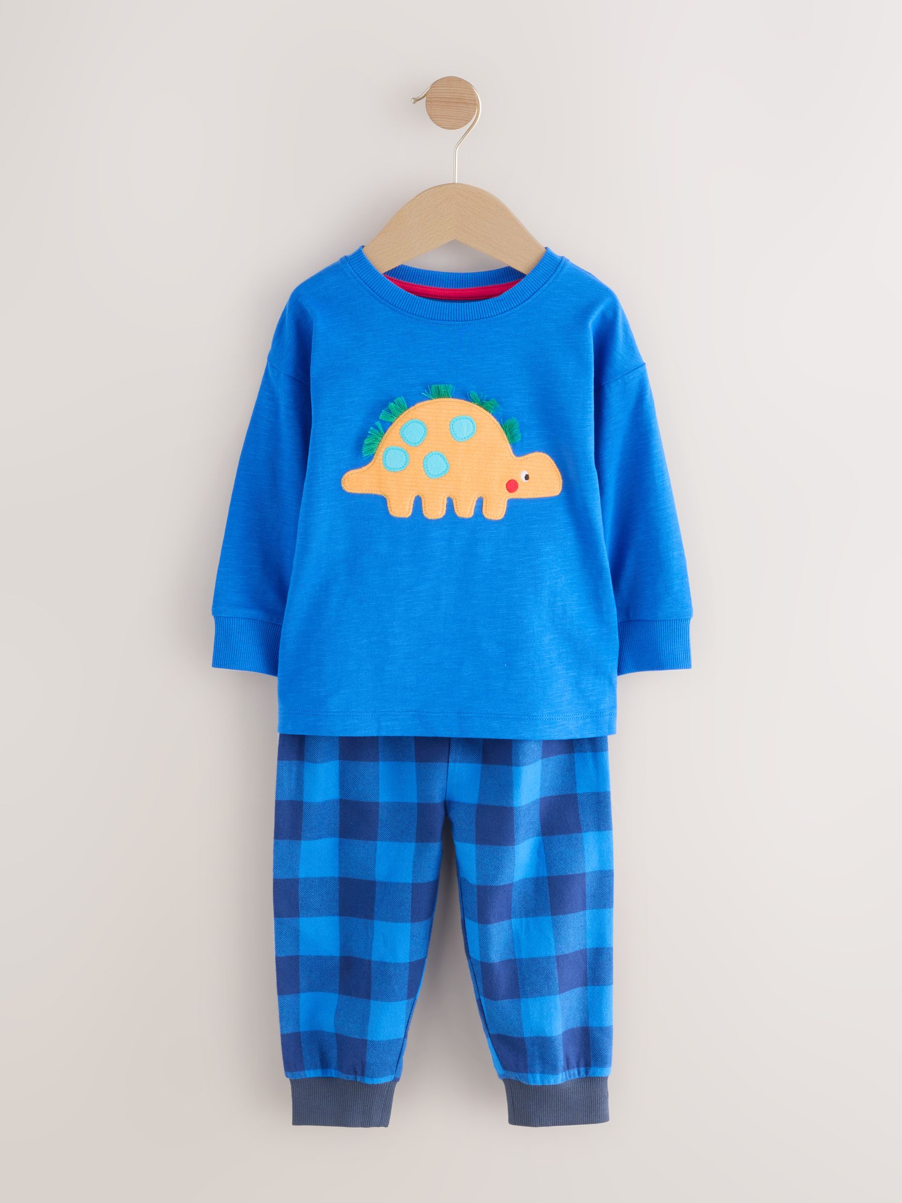 Rood/blauw/groen geruite dinosaurus - Pyjama met geweven onderkant 3 Pack (9mths-12yrs)