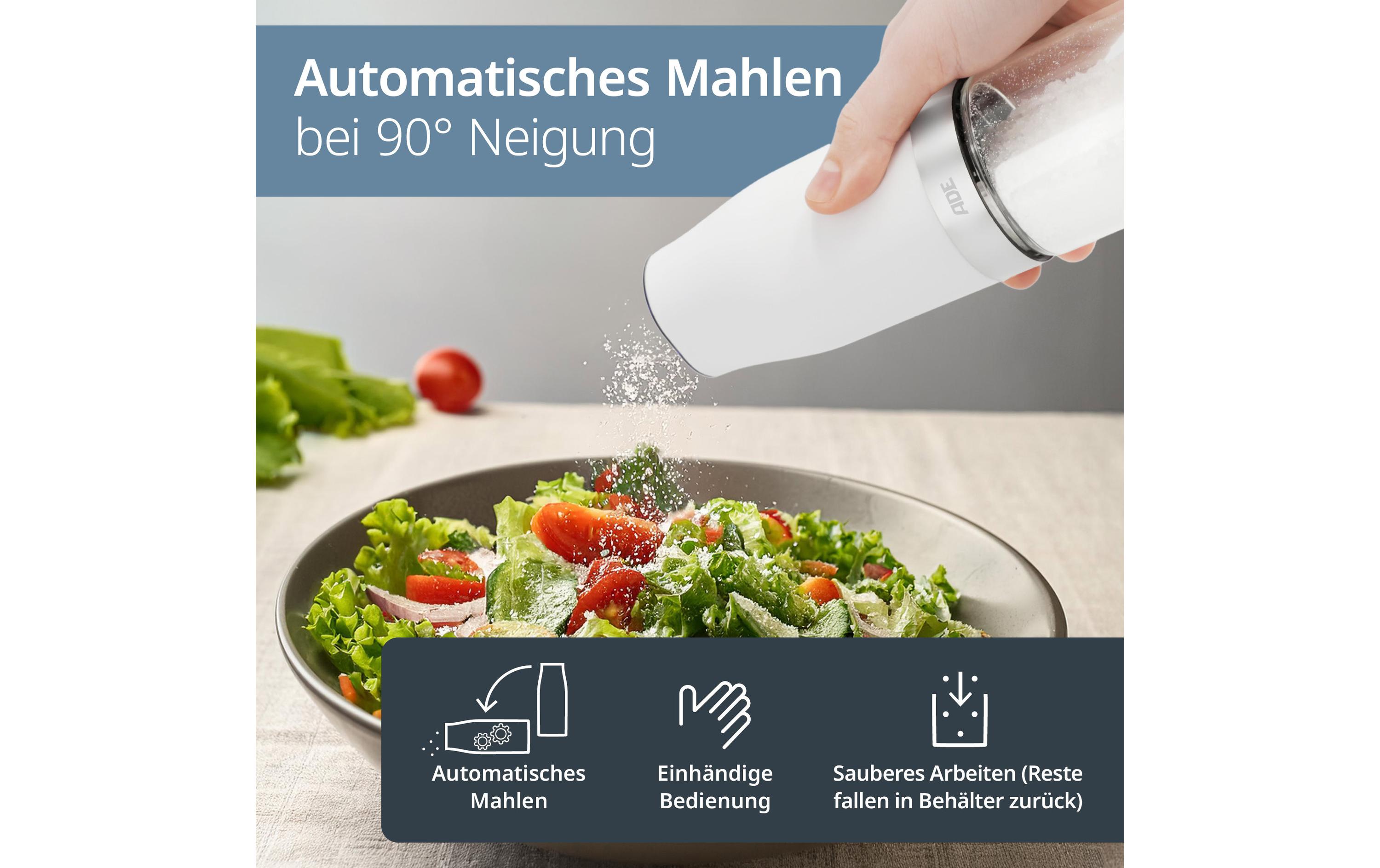 Salz- und Pfeffermühle 2er Set 18.3 cm, Schwarz/WeissElektrische Salz- und Pfeffermühle mit Kipp-Sensor