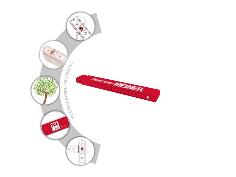 Tox-Dübel Doppelmeter «Finger Weg – MEINER», 2 m Meterstab aus Buchenholz mit Aufdruck «Finger Weg – MEINER», 2 m lang, in Farbe Rot