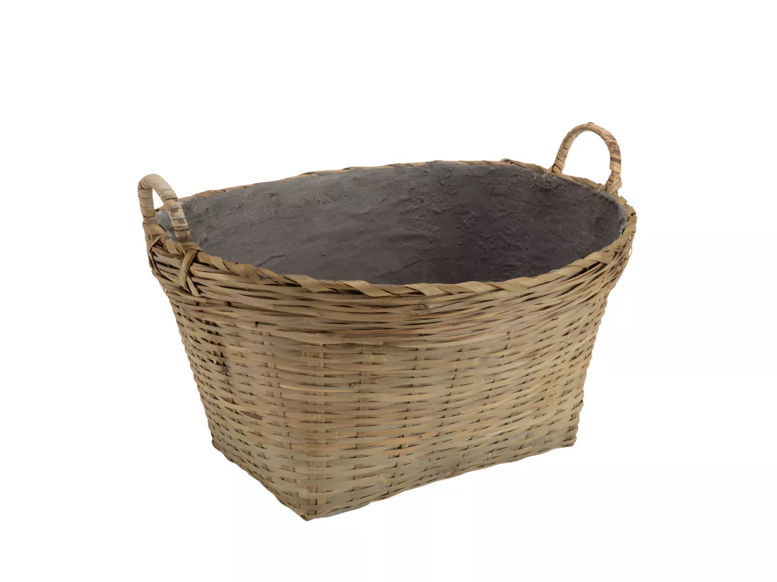 HANS - Pot de fleur ovale 60x53cm en bambou naturel avec anses