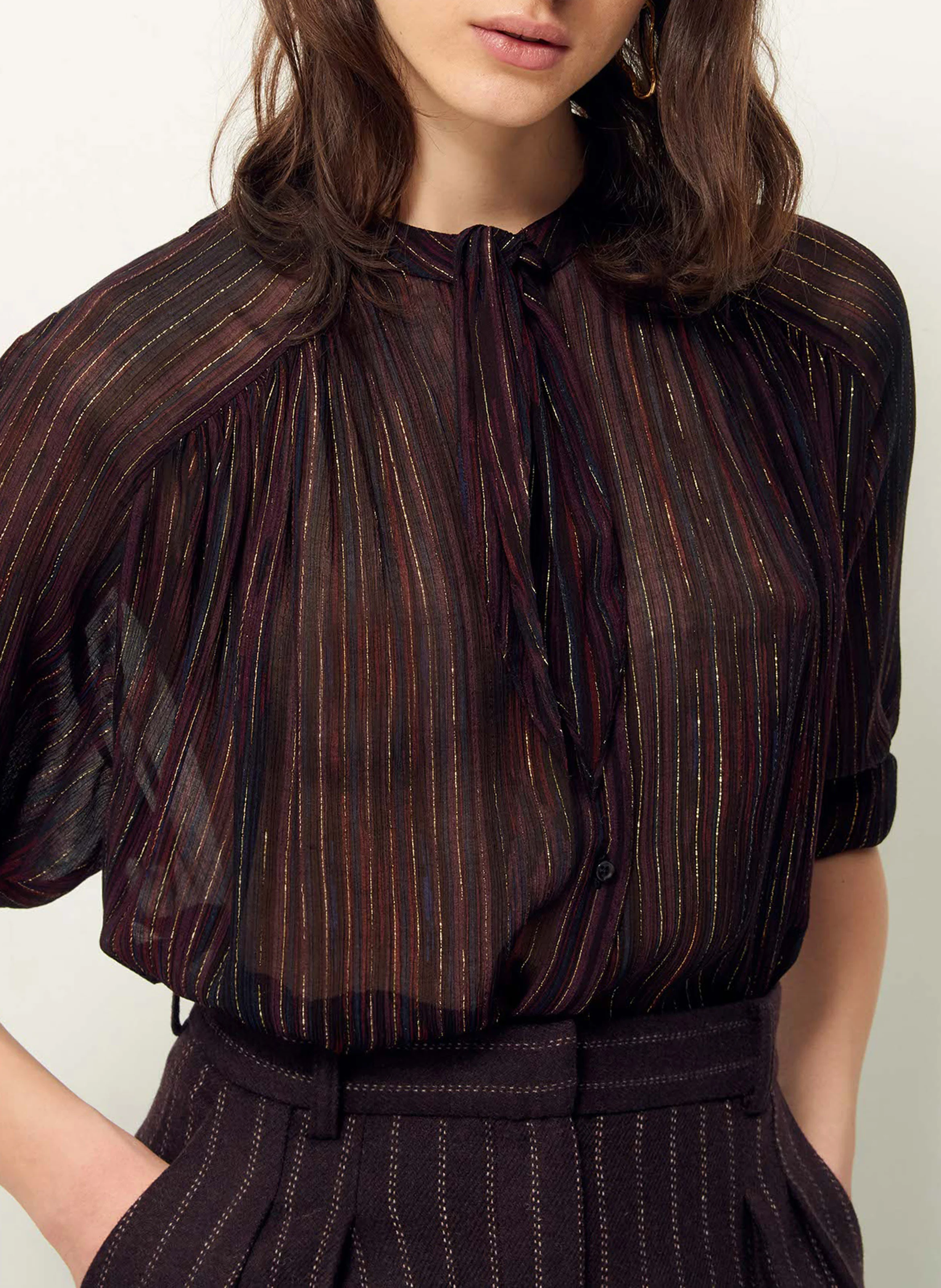 JOYLUX - Blouse col rond à rayures | Marron