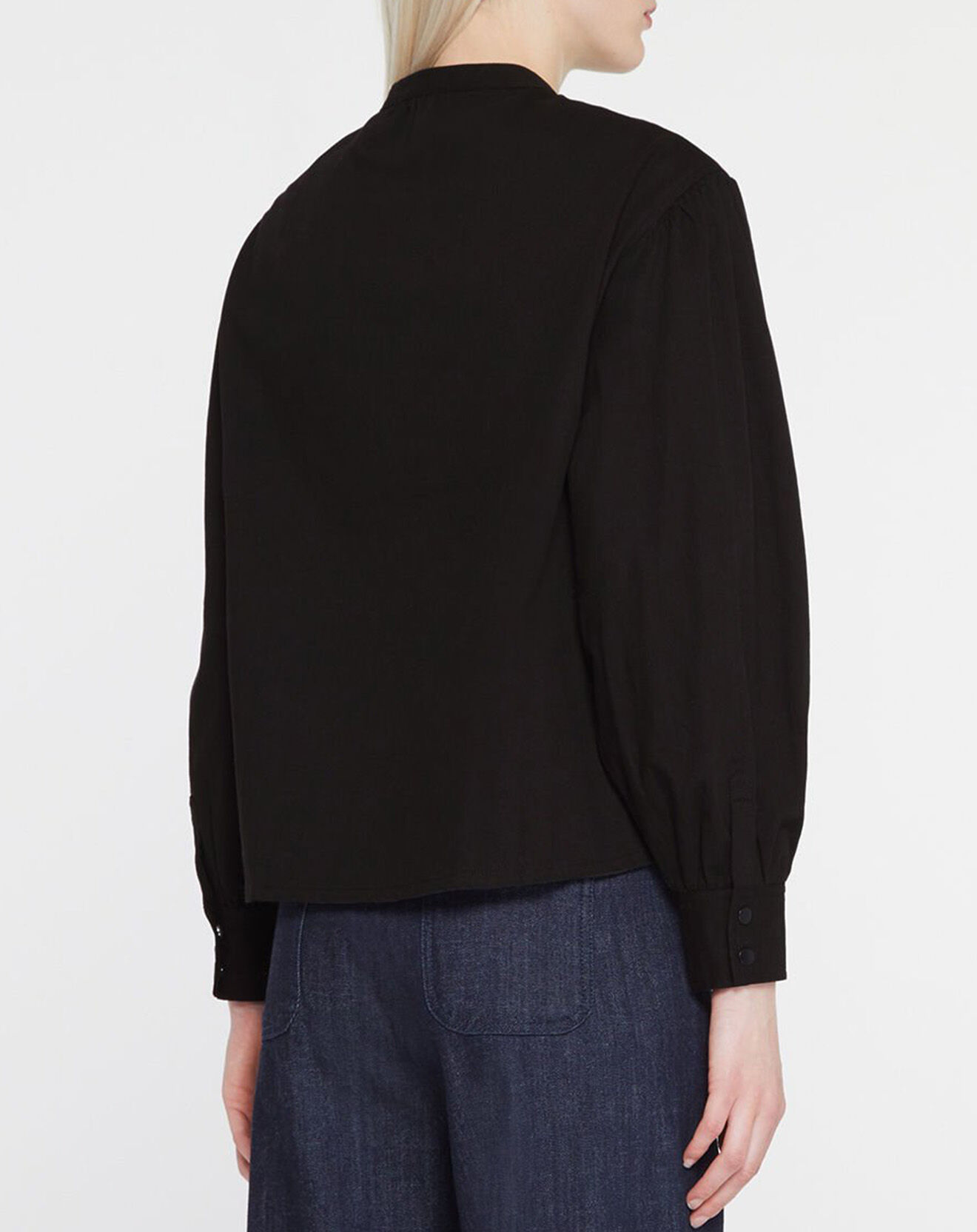 Galeries Lafayette Chemise en Coton Cachou col officier noire