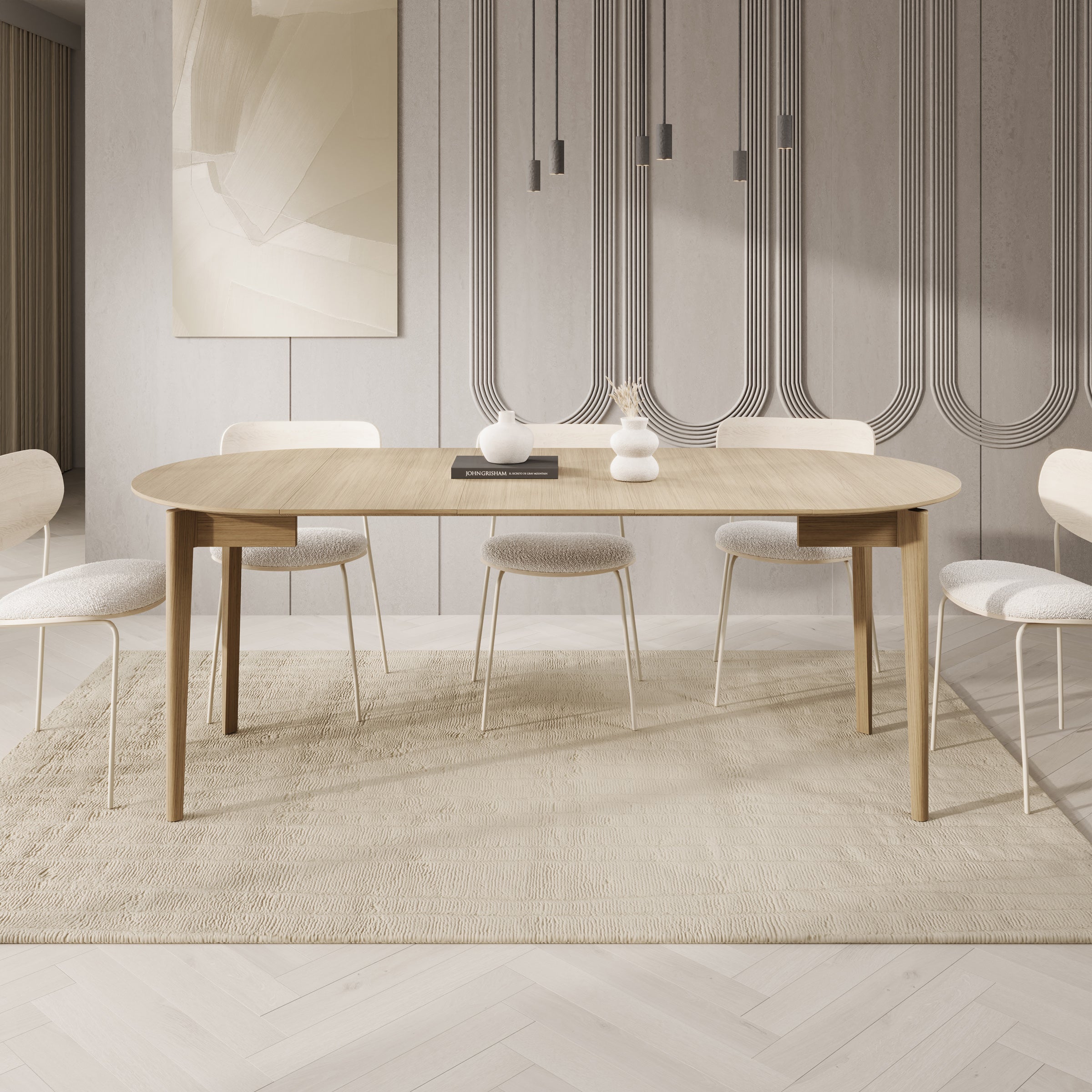 Portino - Eetkamertafel - Licht eiken - 90-210x90x77cm