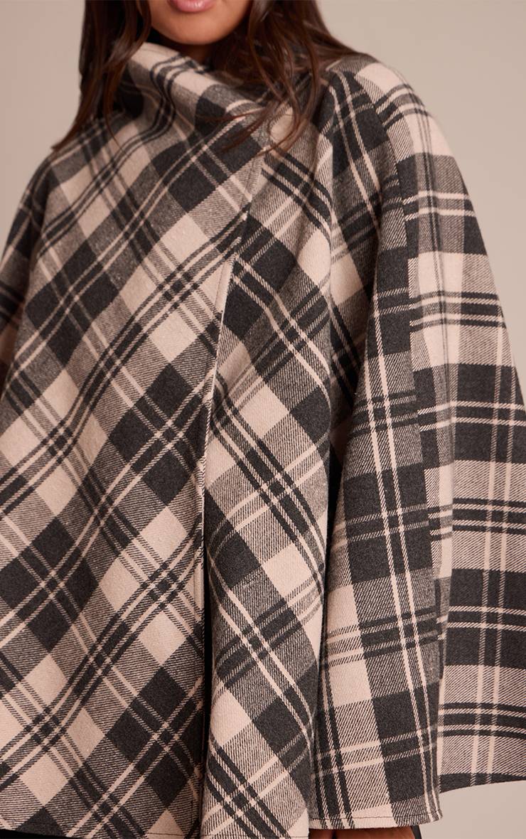 Noir Manteau Cache-cœur À Col Montant À Carreaux Monochromes