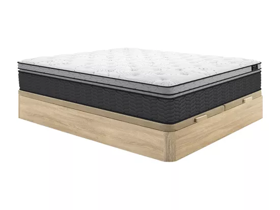 Ensemble 180 x 200 cm sommier coffre naturel clair + matelas hybride ressorts ensachés et surmatelas intégré ép.30cm - GAMIANI de YSMÉE