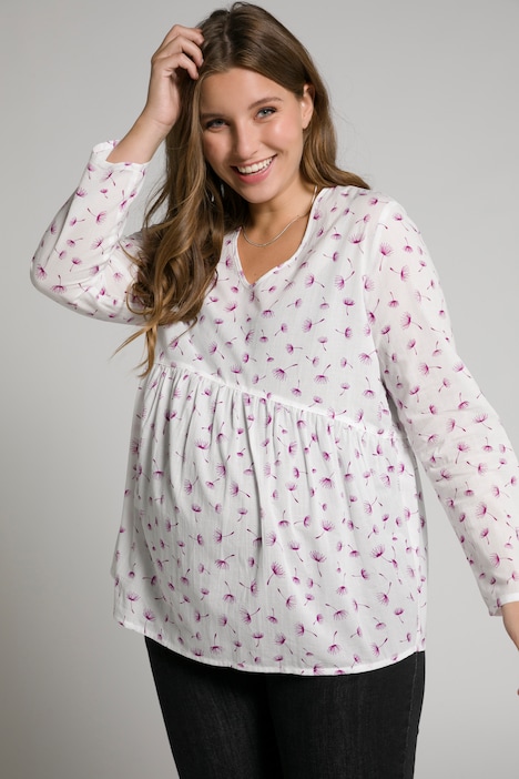 Bellieva-Bluse, A-Linie, V-Ausschnitt, Langarm, GOTS