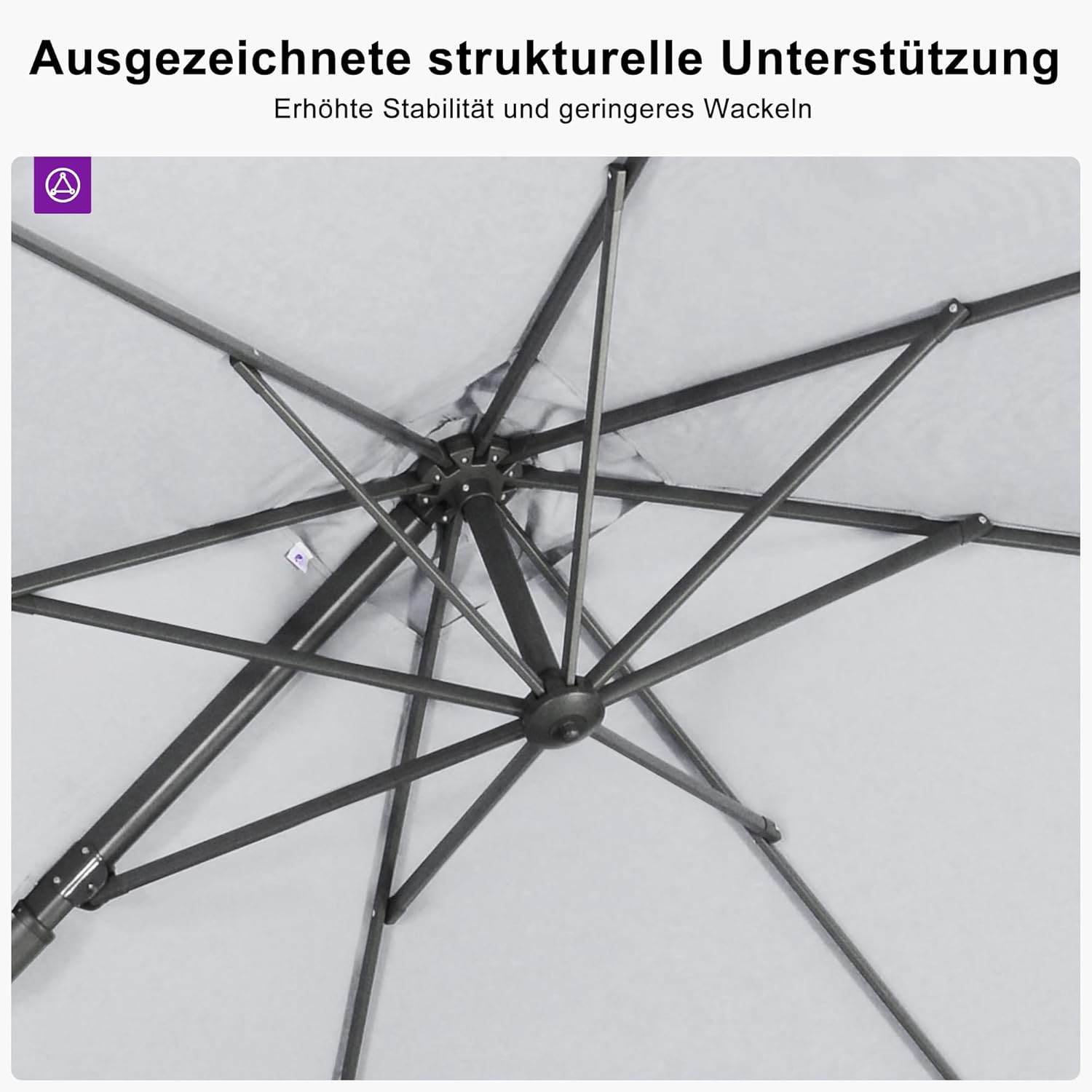 PURPLE LEAF Sonnenschirm Twist 270 x 365 cm Ampelschirm Rechteckig aus Acrylimitat, Beidseitig Axial Schwenken, 360° Drehbar, Alu Gartenschirm, UV50+, Kieselgrau