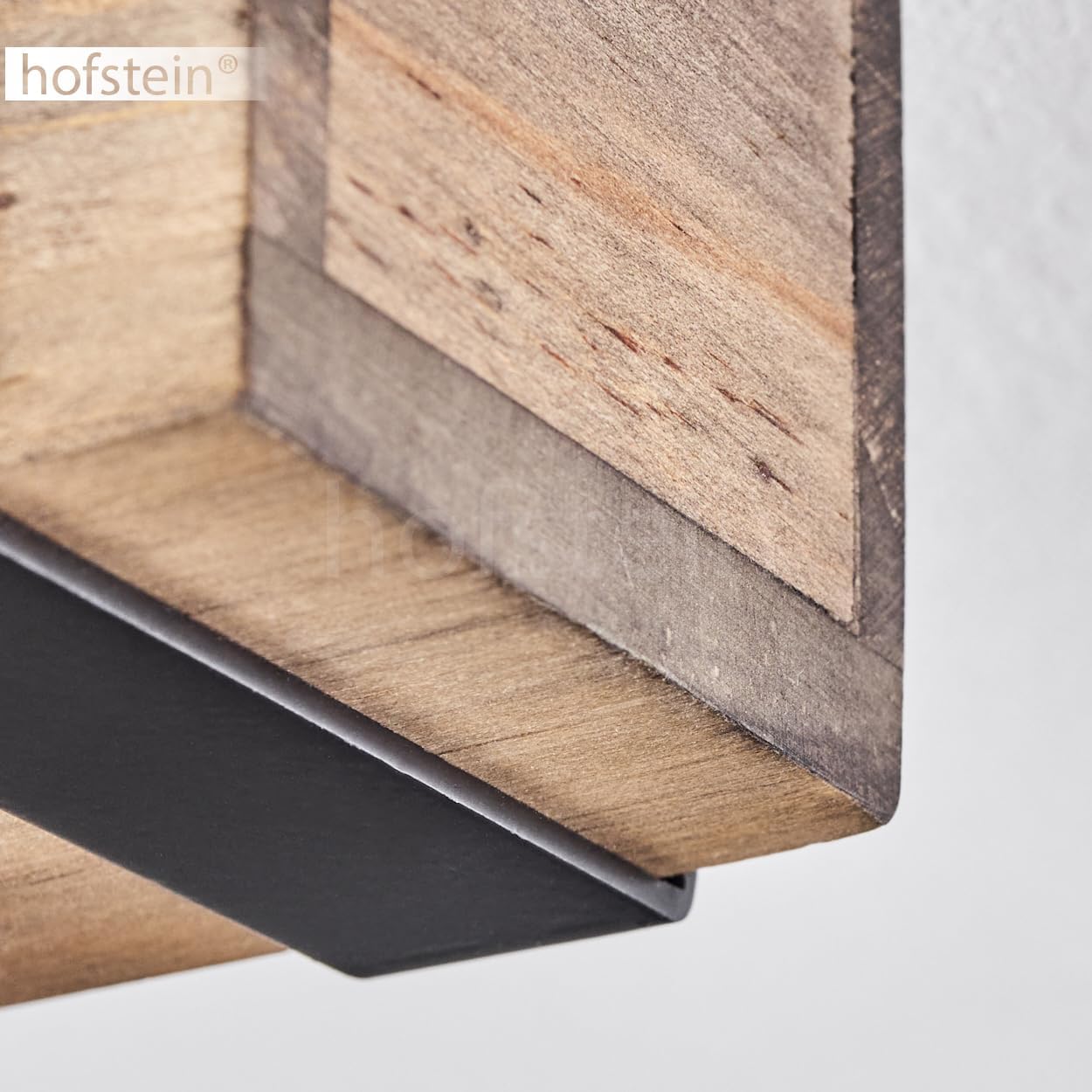 HOFSTEIN Deckenleuchte Montgomery - Moderne Deckenlampe aus Metall und Holz, Schwarz/Natur - 6 x E27-Fassung - Industrial-Style, Retro Vintage - Holzlampe, Flurlampe für Küche und Wohnzimmer