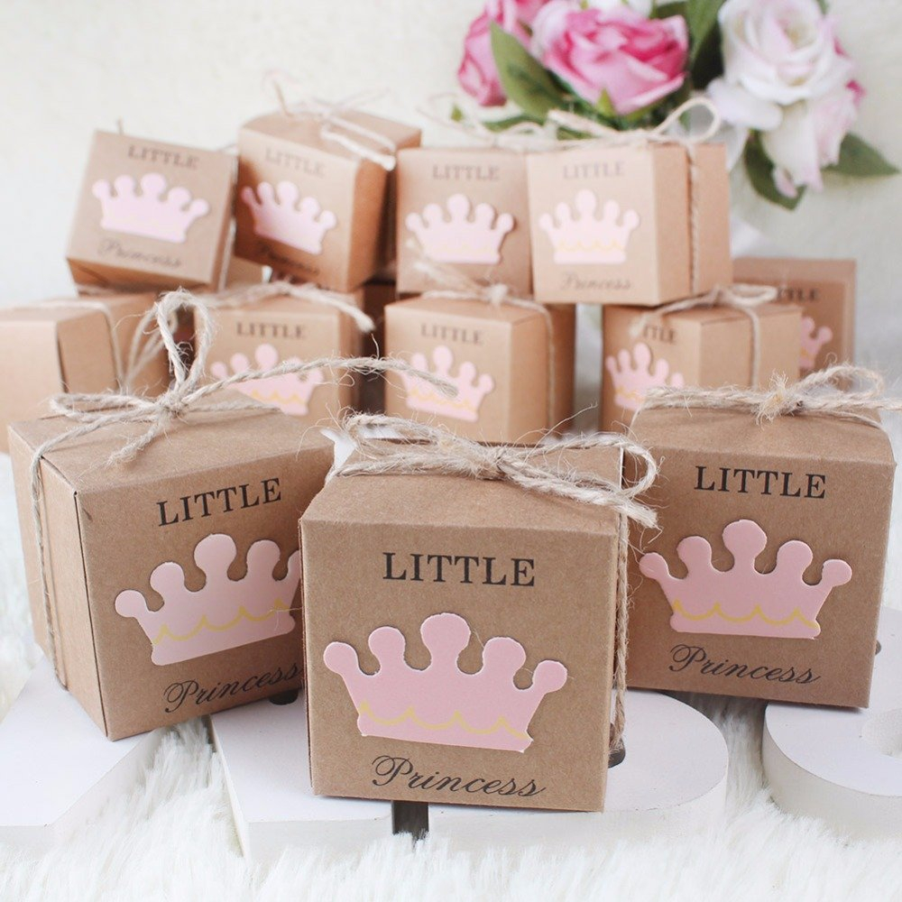(50er Set) Baby Shower Party Geschenk Schachtel Gift Box mit Jute Schnur - Little Princess