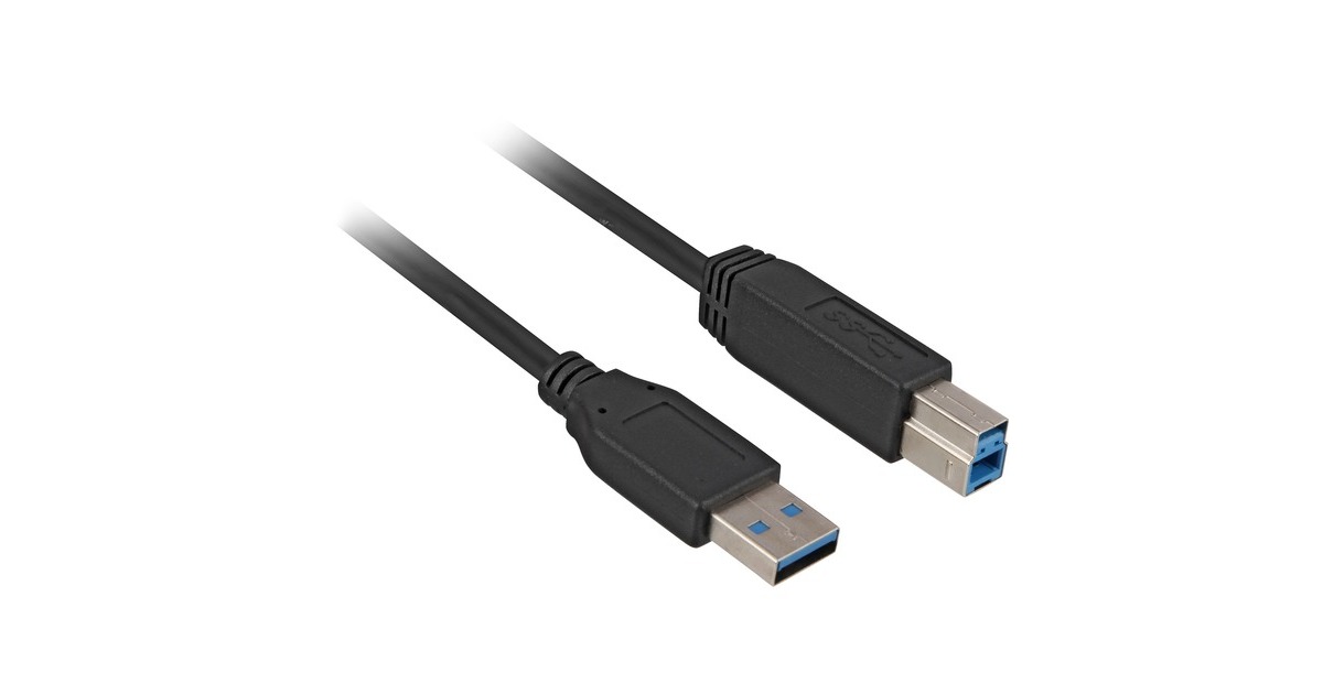 SharkoonUSB-A 3.0 > USB-B kabel  (Zwart, 3 meter)