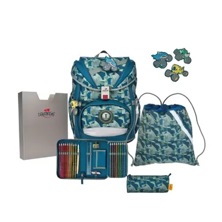 DerDieDas Schulrucksack-Set Ergoflex Monster Truck, 5-teilig