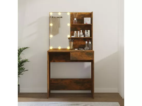 Coiffeuse avec LED Chêne fumé 74,5x40x141 cm