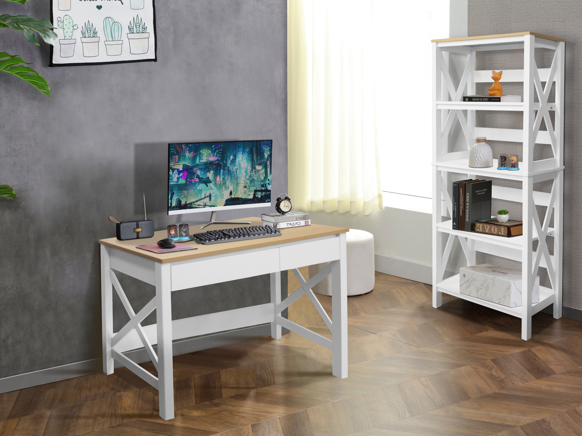 Home affaire Aktenregal »Silba« Bücherregal, 4 Fächer, Landhausstil, Höhe 161 cm
