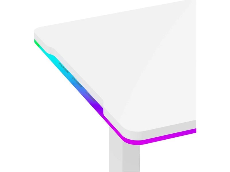 Ultradesk Gaming Tisch Iron Weiss Ultrastarker Gaming Tisch mit mechanischer Höhenverstellbarkeit und RGB-Beleuchtung