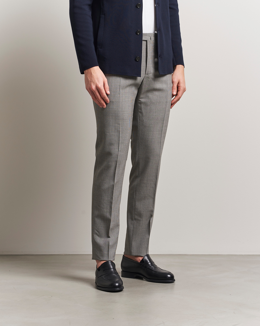 Incotex Slim Fit Micro Houndstooth Wool Trousers Light Grey
