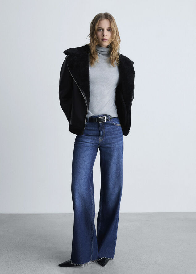 MANGO Jacket with shearling-effect lining Black