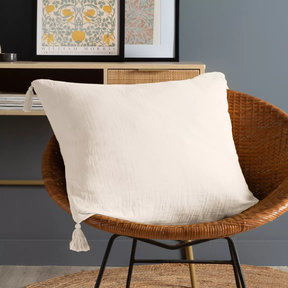 Coussin carré gaze de coton (60 x 60 cm) Gaïa Beige pampa