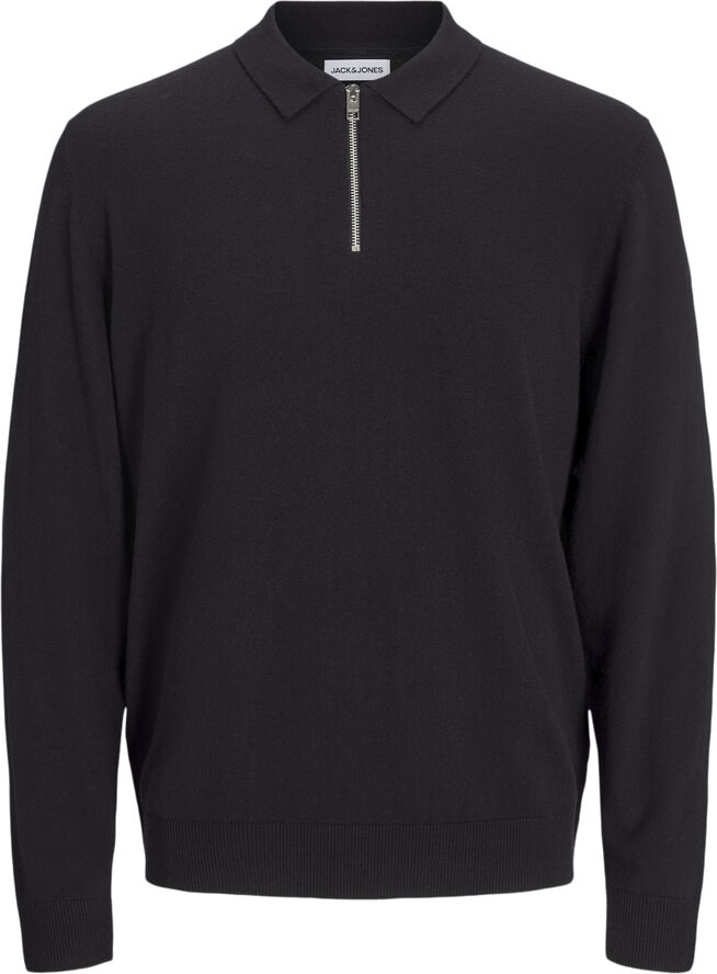 Jack & Jones JJEEMIL KNIT POLO HALF ZIP LS NOOS Black