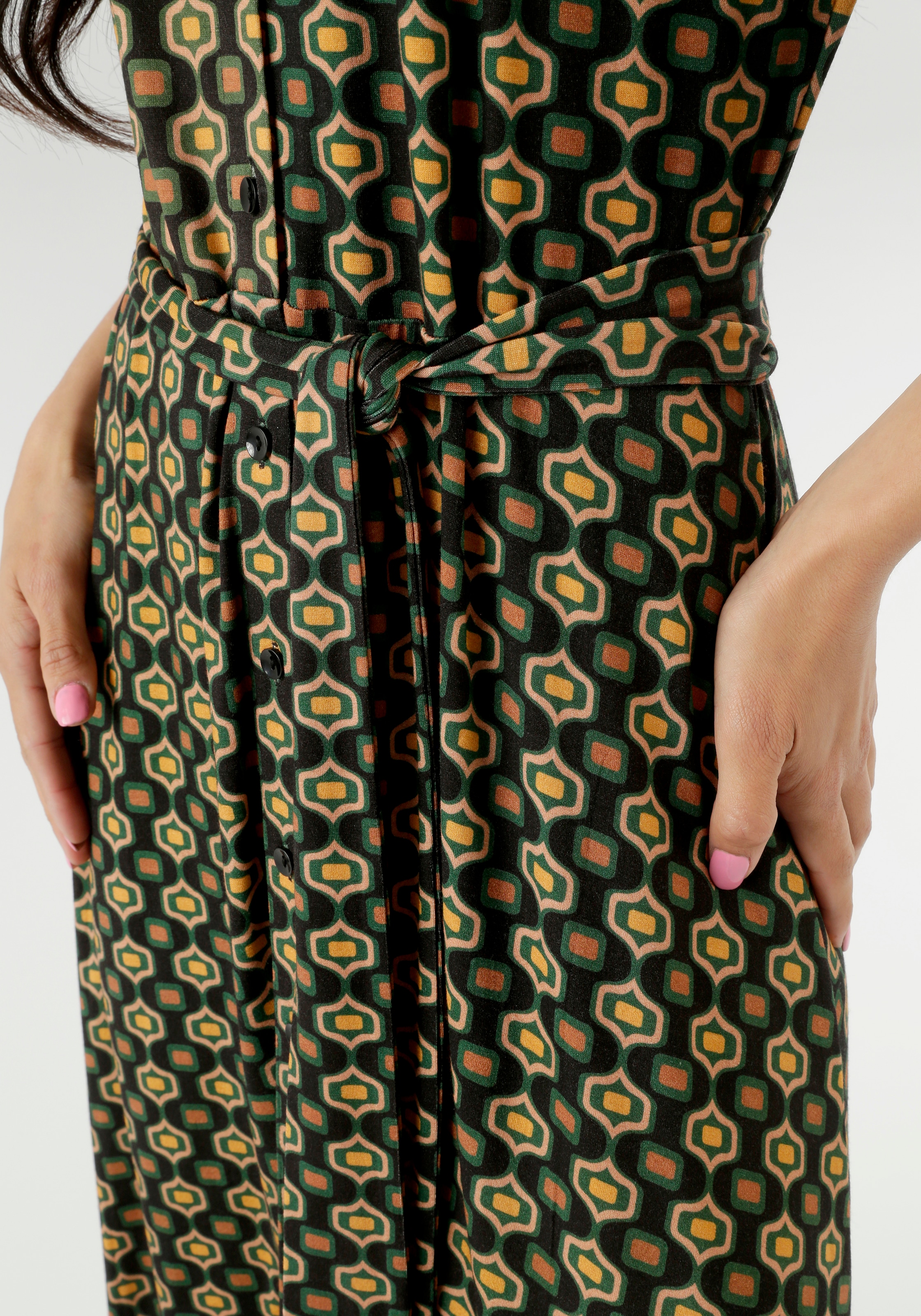 Aniston SELECTED Jerseykleid mit Retromuster und abnehmbarem Bindeband - NEUE KOLLEKTION