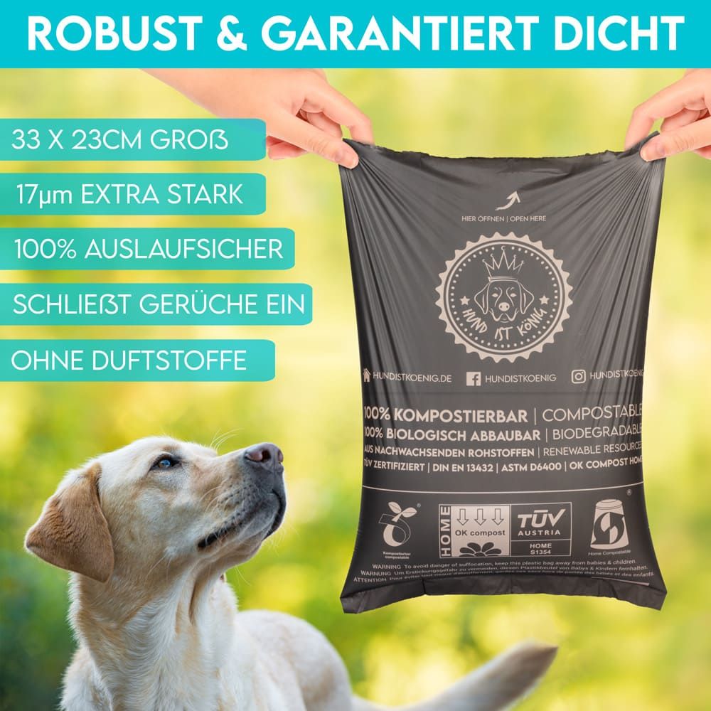 HUND IST KÖNIG® Hundekotbeutel biologisch abbaubar 100% kompostierbare Kotbeutel für Hunde