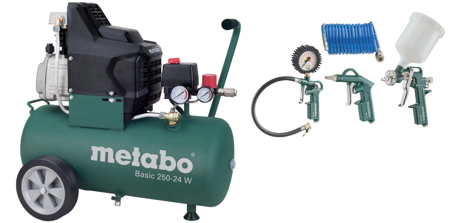 Metabo Basic 250-24 W Compressor   LPZ 4 toebehorenset - 1500W - 8 bar - 24L - 95 l/min