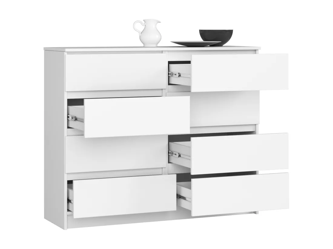 Commode AKORD K120 Blanche 120 cm 8 tiroirs façade Blanche 120x40x99 cm