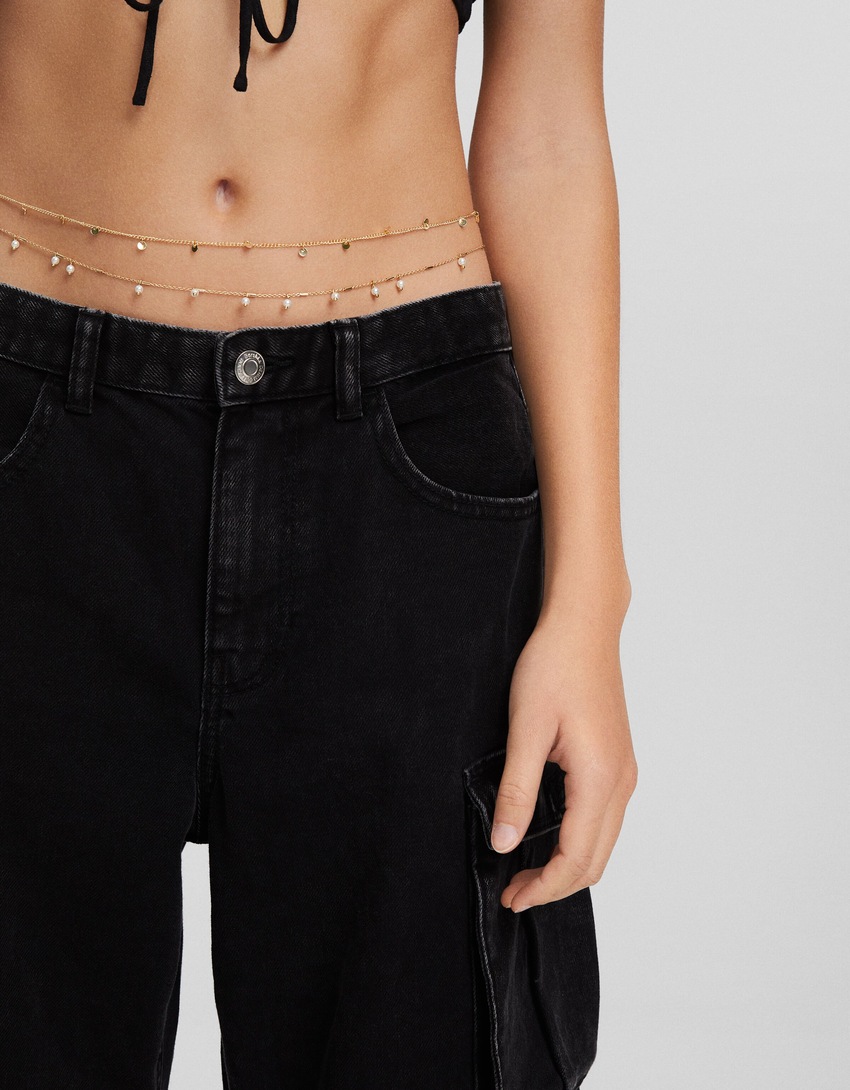 Corrente de barriga com pérolas falsas