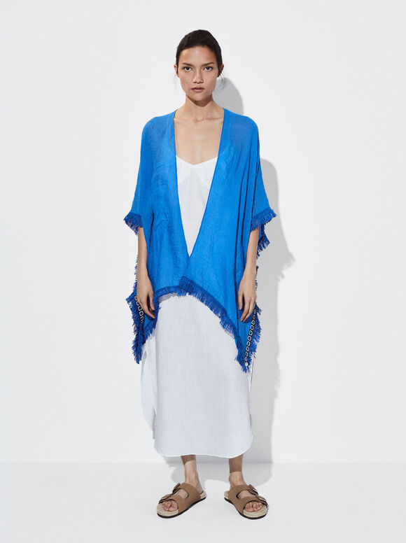 Caftan com franjas - Azul