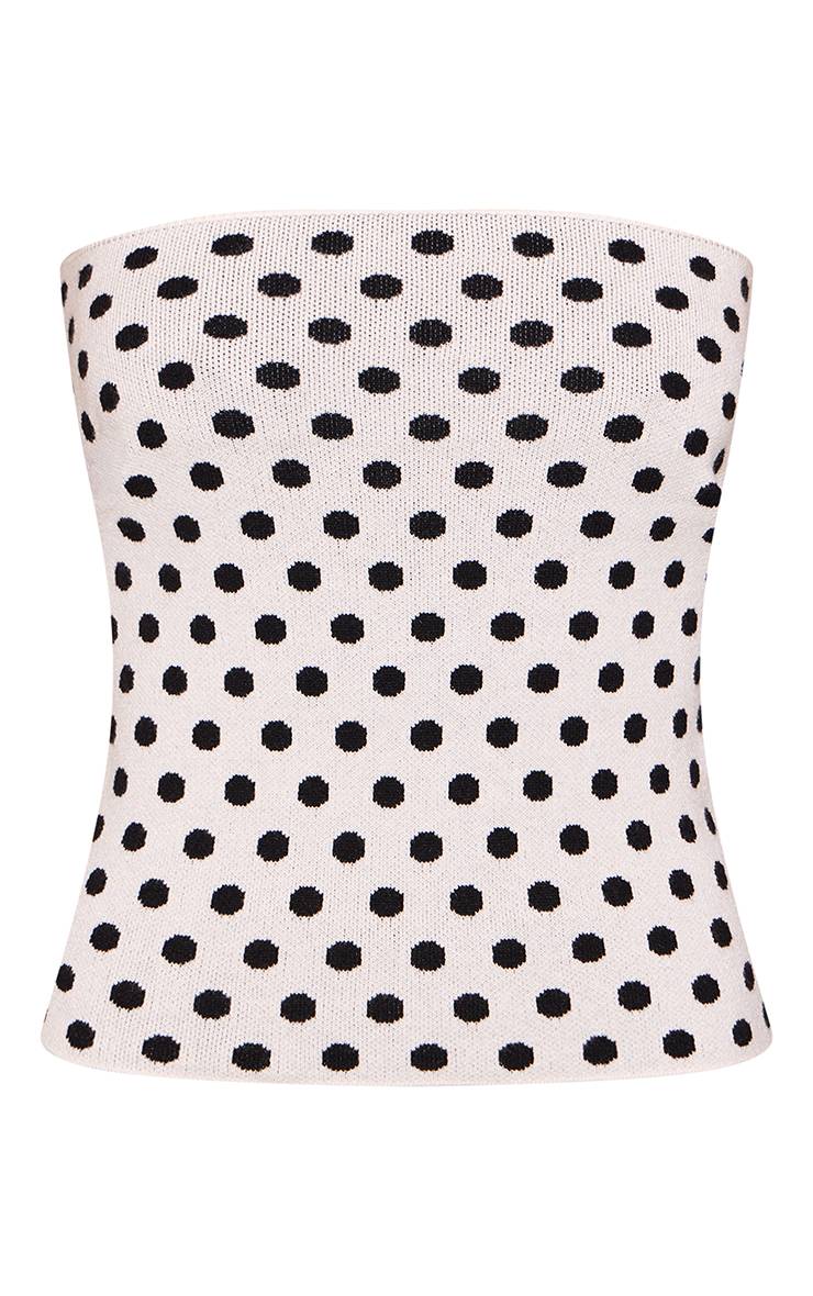 Crème Haut En Maille À Pois Col Licou Tall