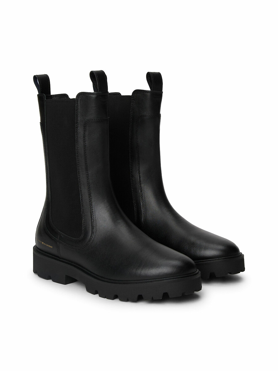 TOMMY HILFIGER<br>Botas Chelsea de couro de cano alto