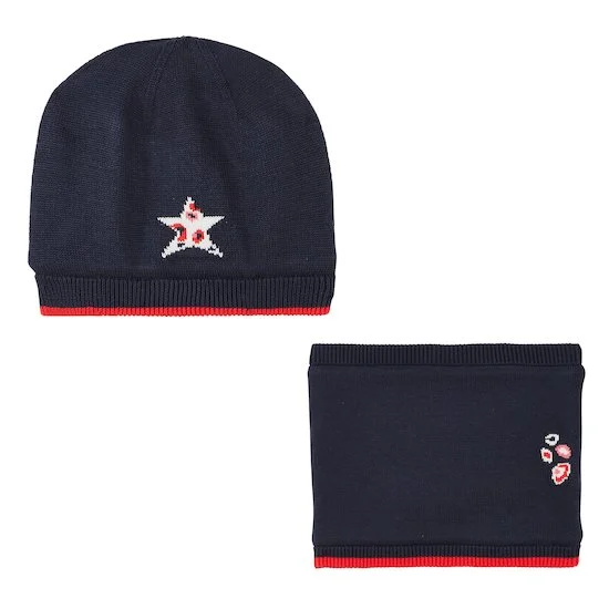 Parure tour de cou + bonnet   Bleu mouline        de               Nano & nanette