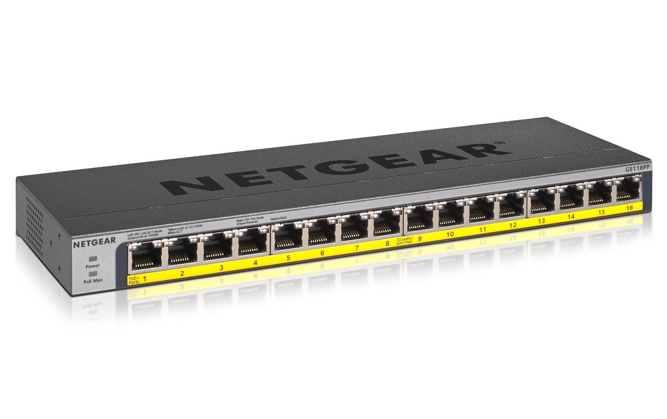 PoE+ Switch GS116PP 16 Port<br>Gigabit Ethernet Unmanaged Switch mit 16-Port PoE/PoE+