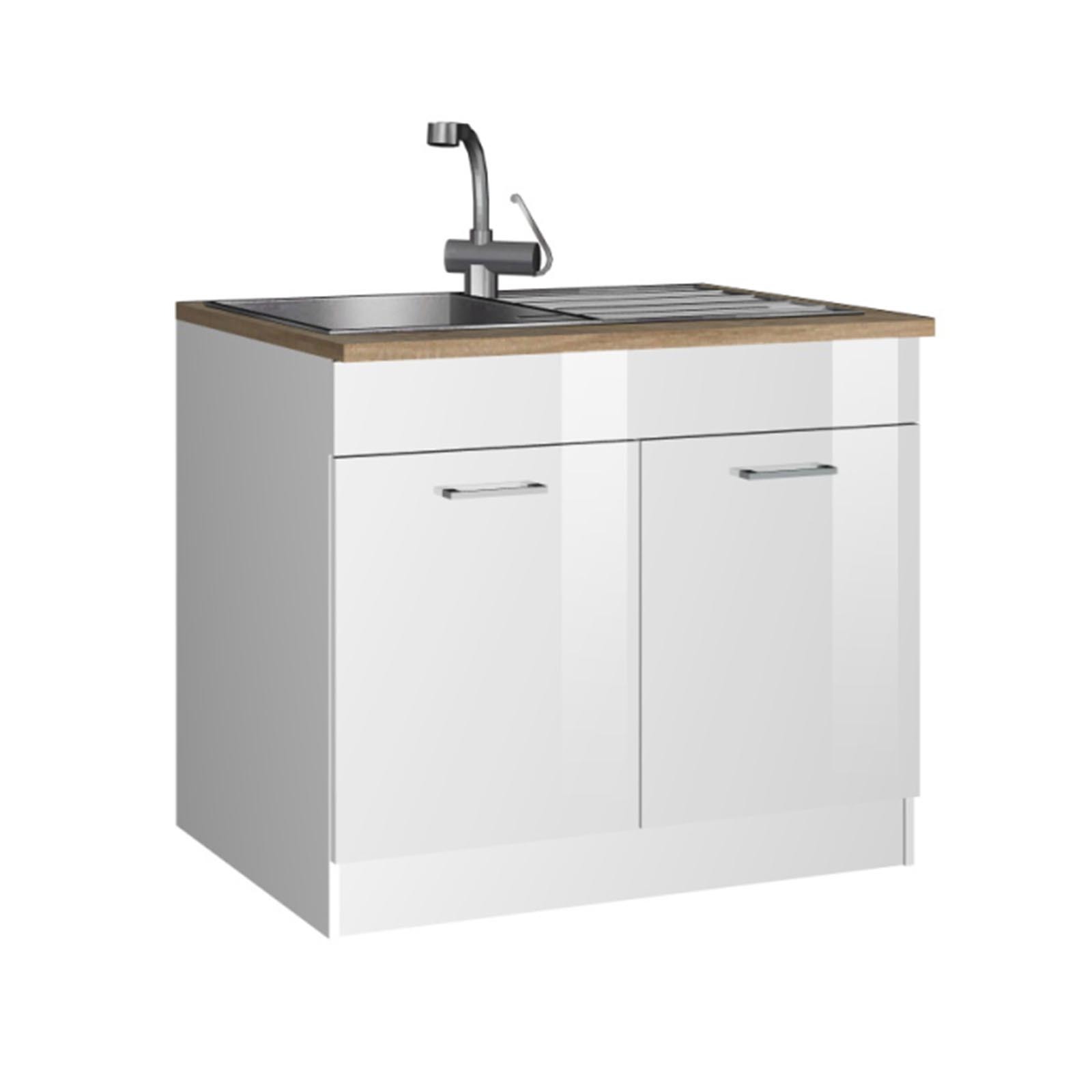 Spülenunterschrank ROM - weiß Hochglanz - mit Spüle - 100 cm