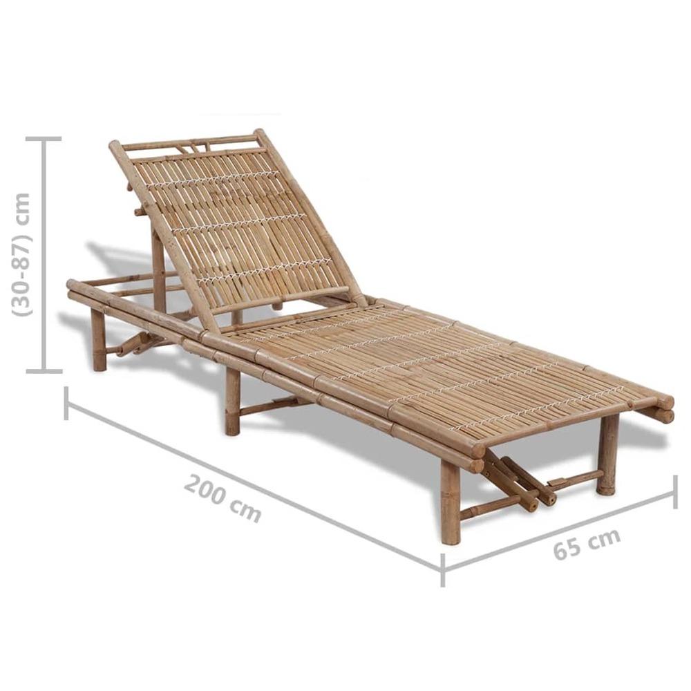 Transat chaise longue bain de soleil lit de jardin terrasse meuble d'extérieur bambou
