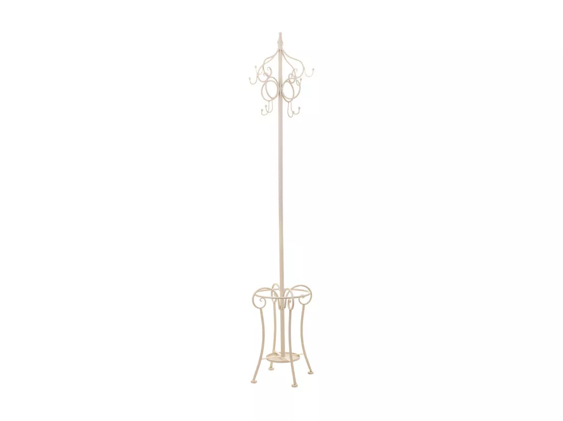Porte-manteau en fer forgé blanc avec porte-parapluie 26x26x178h cm