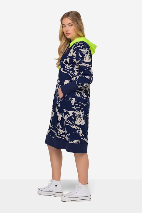Sweatkleid, allover Print, Langarm