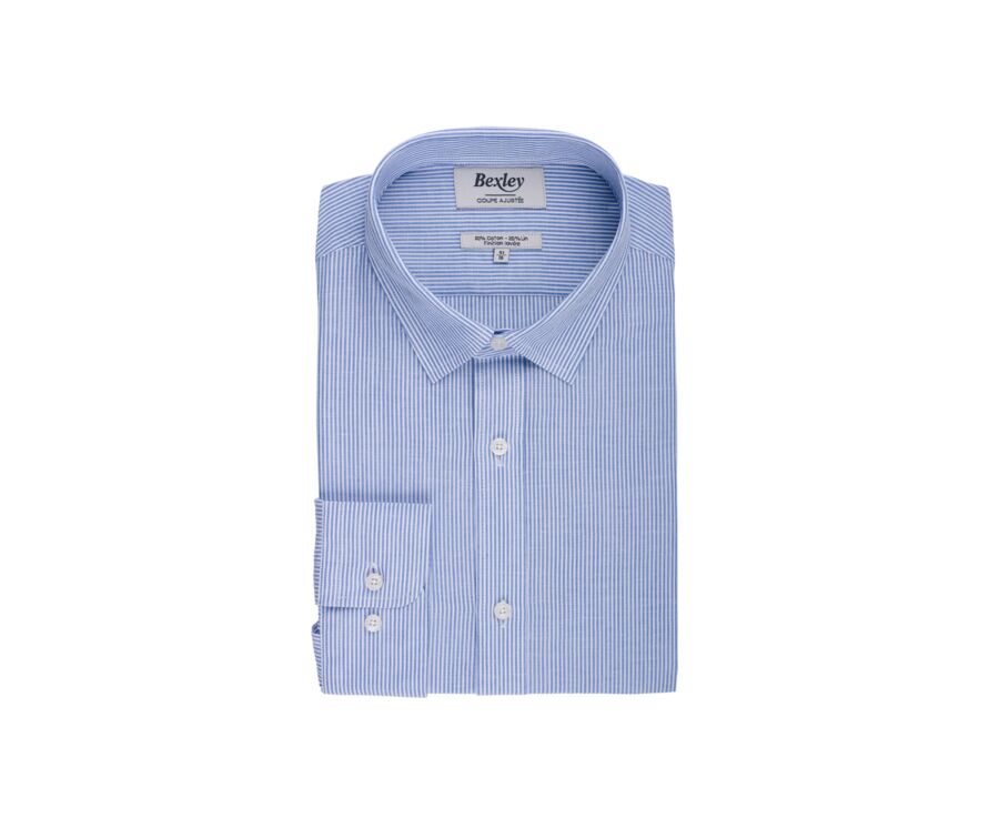 Chemise coton et lin Bleu Océan et liseré Blanc - EDIBERT