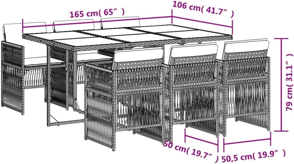 vidaXL Garten Essgruppe 7-TLG., Gartenmöbel Set Tisch mit Glasplatte 6 Stühle, Gartengarnitur mit Kissen, Sitzgruppe Terrasse, Schwarz Poly Rattan