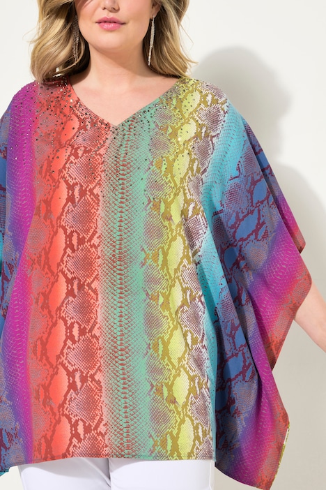 Blusen-Poncho, oversized, Schlangen-Druck