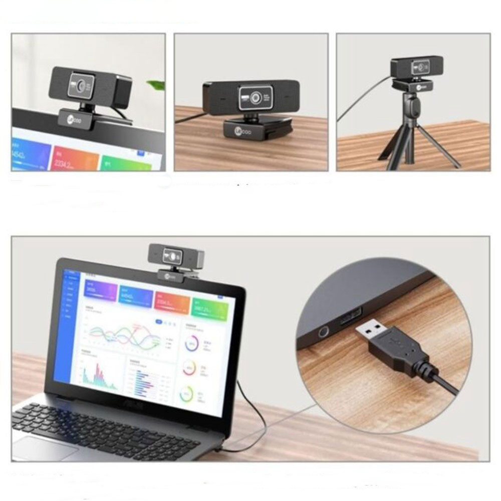 Lecoo (by Lenovo) - USB 2.0 Webcam 2MP 1080p@30fps Full HD Auto Focus Kamera für Laptop / PC mit Mikrofon (WEC02) - Schwarz