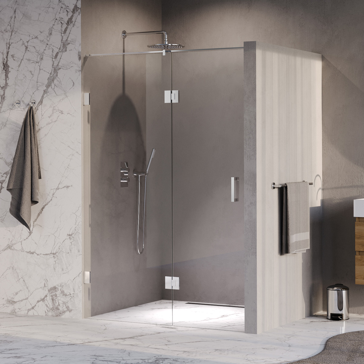 Brauer Void profielloze nisdeur 140cm met draaideur 70cm aan glas chroom