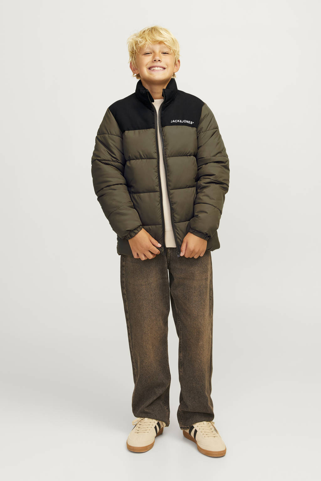 JACK & JONES gewatteerde jas olijfgroen/zwart