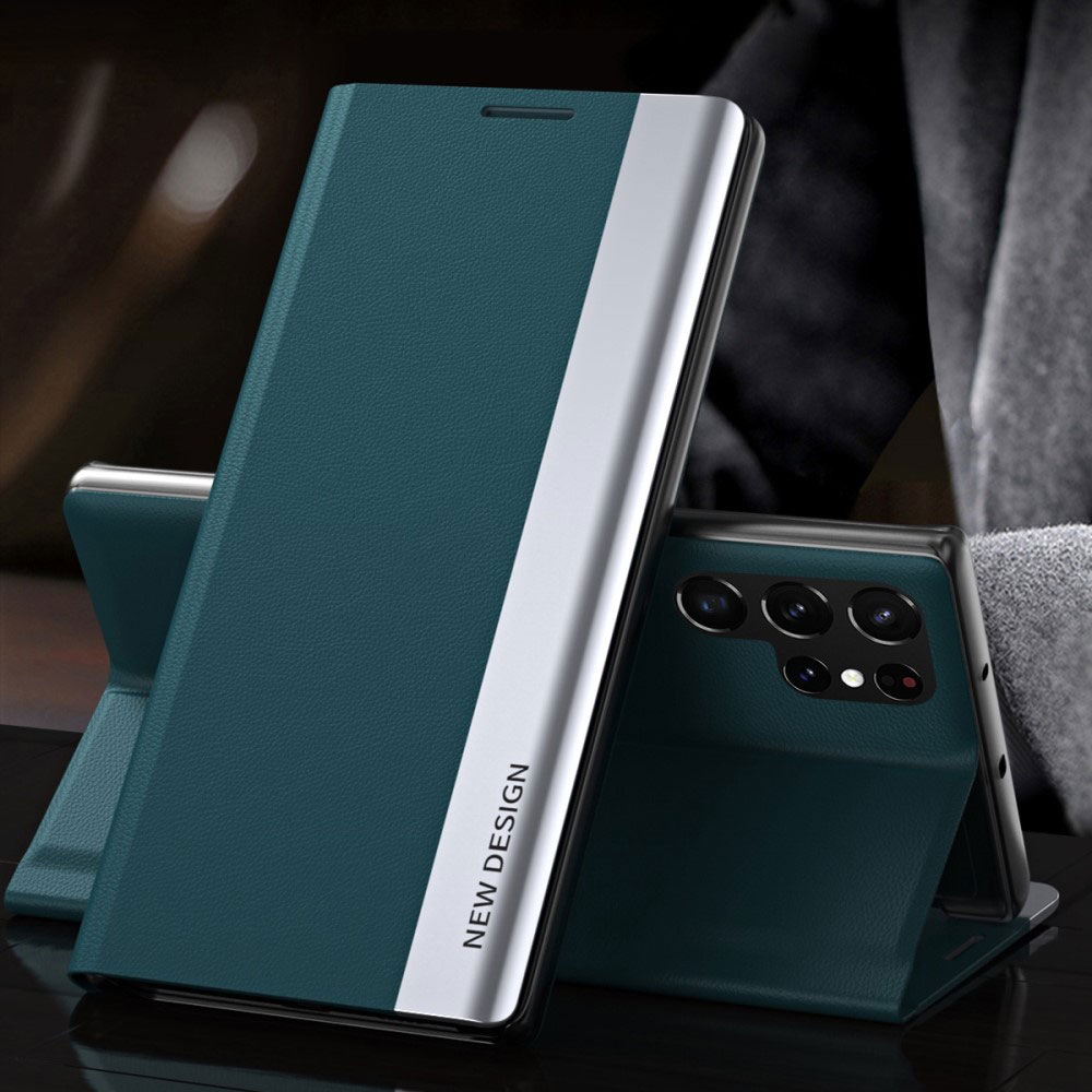 Samsung Galaxy S23 Ultra 5G Leder Tasche Flip Cover   Magnetverschluss - Dunkelgrün