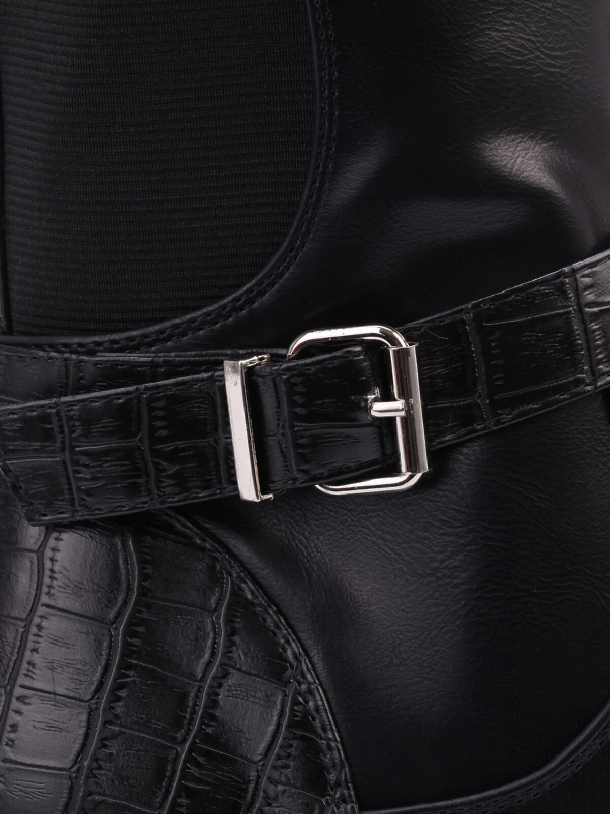 Bottes cavalière en simili effet croco- Noir