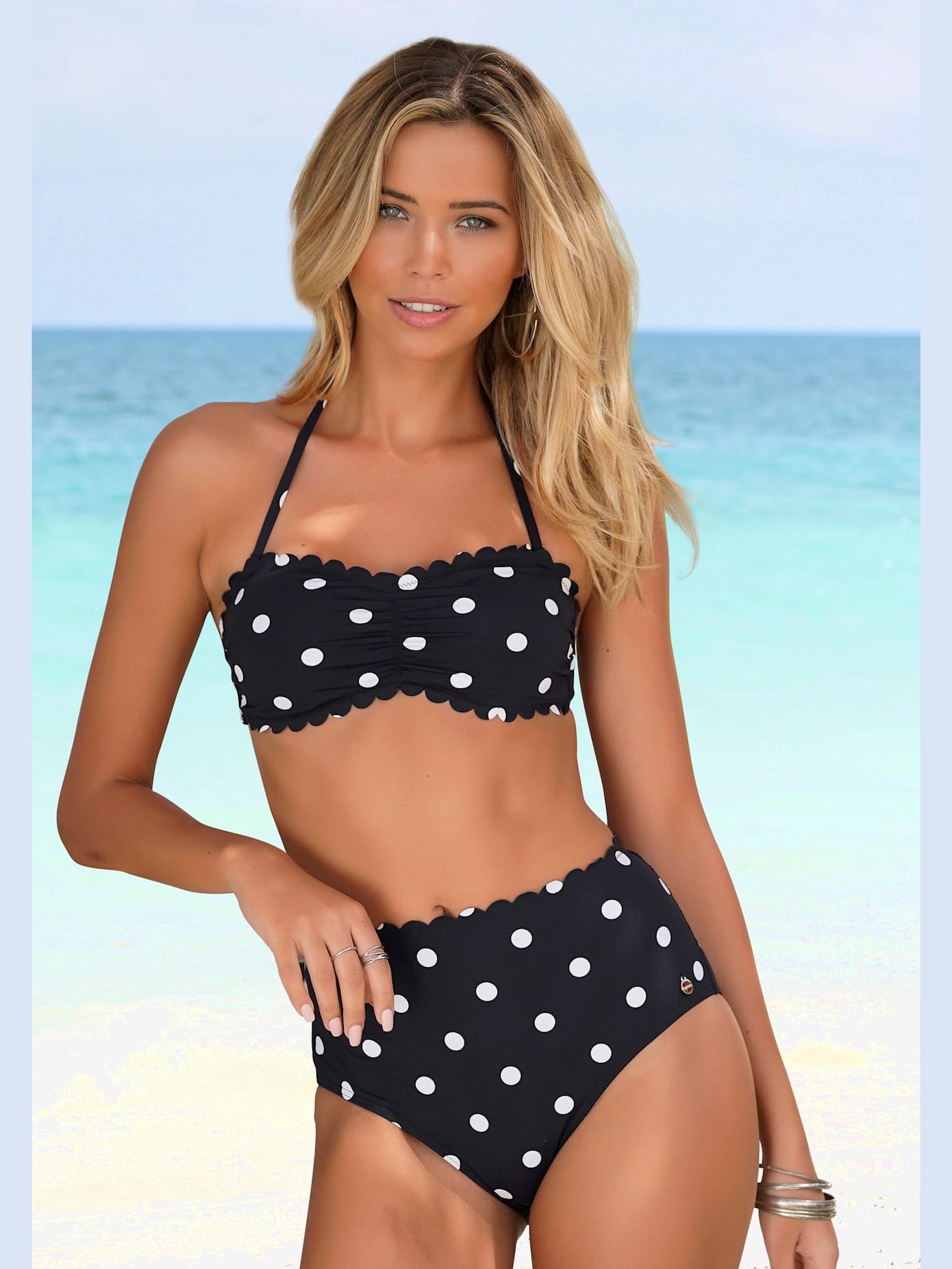 Bas de maillot de bain taille haute design tendance avec bordure cocotte