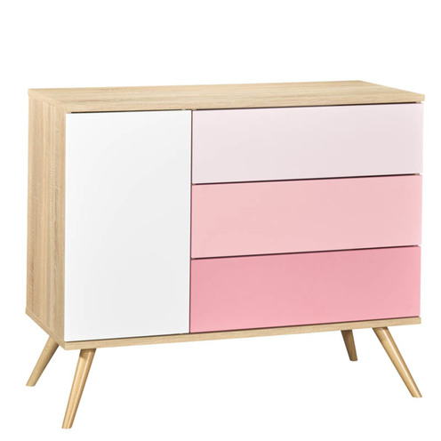 Chambre TRIO Lit 140x70 + Commode Rose + Armoire SEVENTIES - SAUTHON