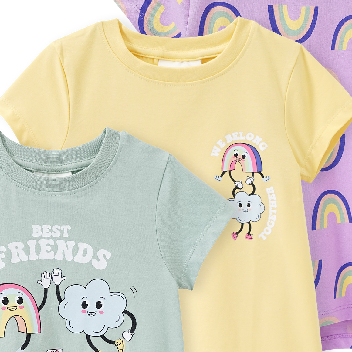 Famy 3 Mädchen T-Shirts mit Prints salbei / helllila / hellgelb