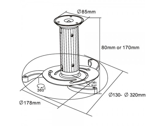 INLINE - Support plafond Projecteur ® Hauteur support 130 / 200mm max. 10kg