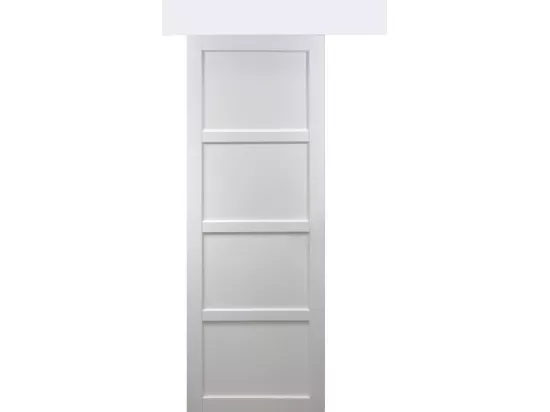Porte Coulissante Tamera Blanc 4 Panneaux H204 X L63 Avec Rail Alu Bandeau Blanc Gd Menuiseries