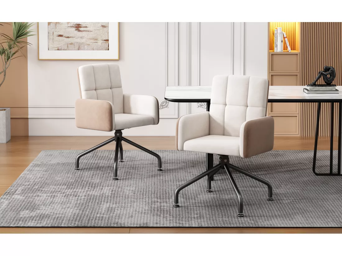 Chaise en velours assortie, lot de 1, fauteuil de salle à manger, chaise pivotante, beige